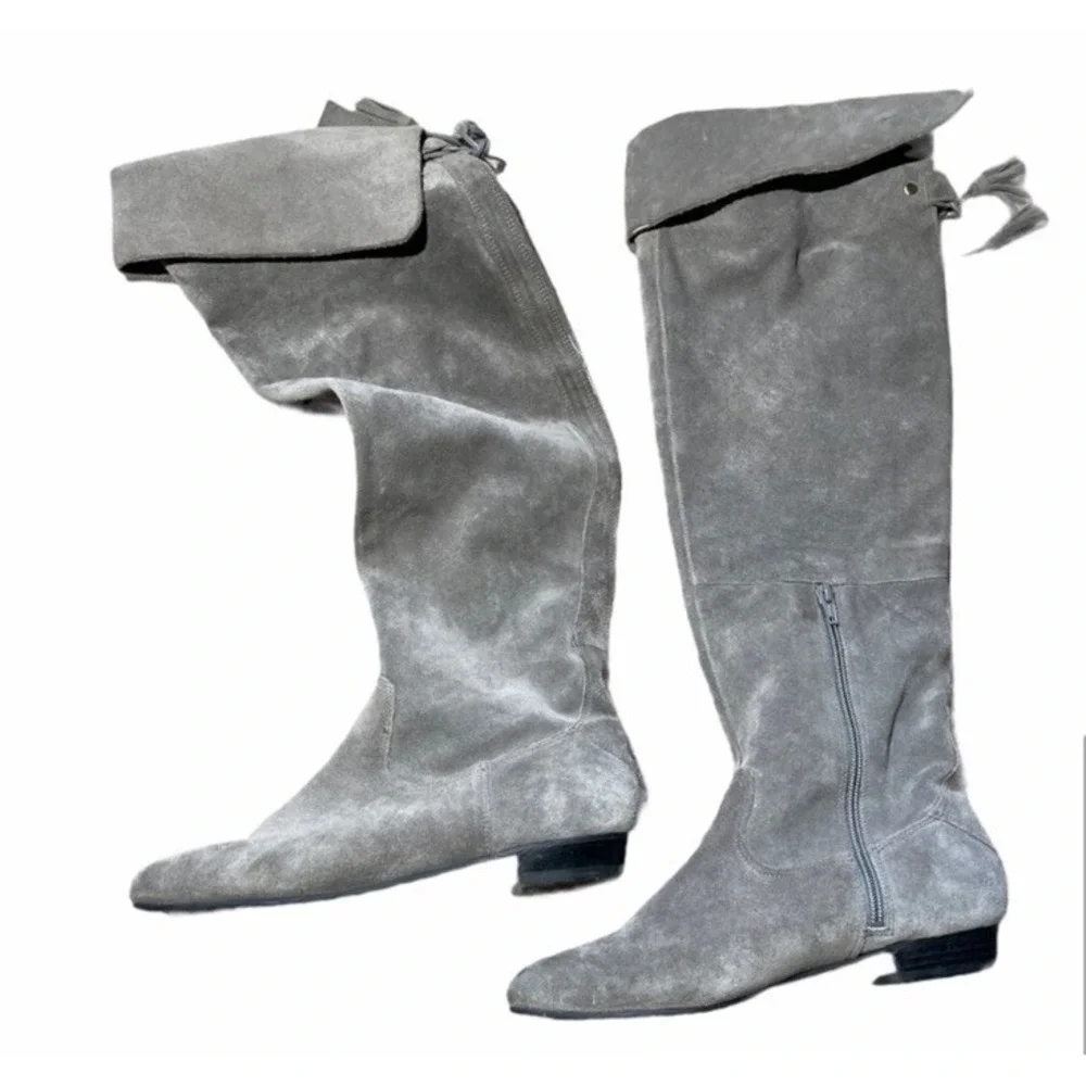 Arturo Chiang Boots Womens 7 Over The Knee Gray Suede Tassel Flat EUC
